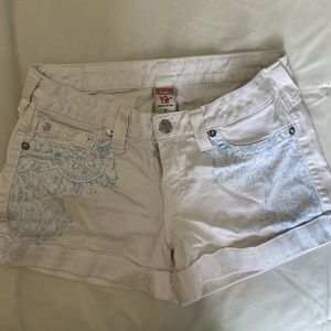 True Religion white jean shorts